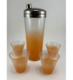 Vintage Imperial Glass Frosted Orange Cocktail Shaker set